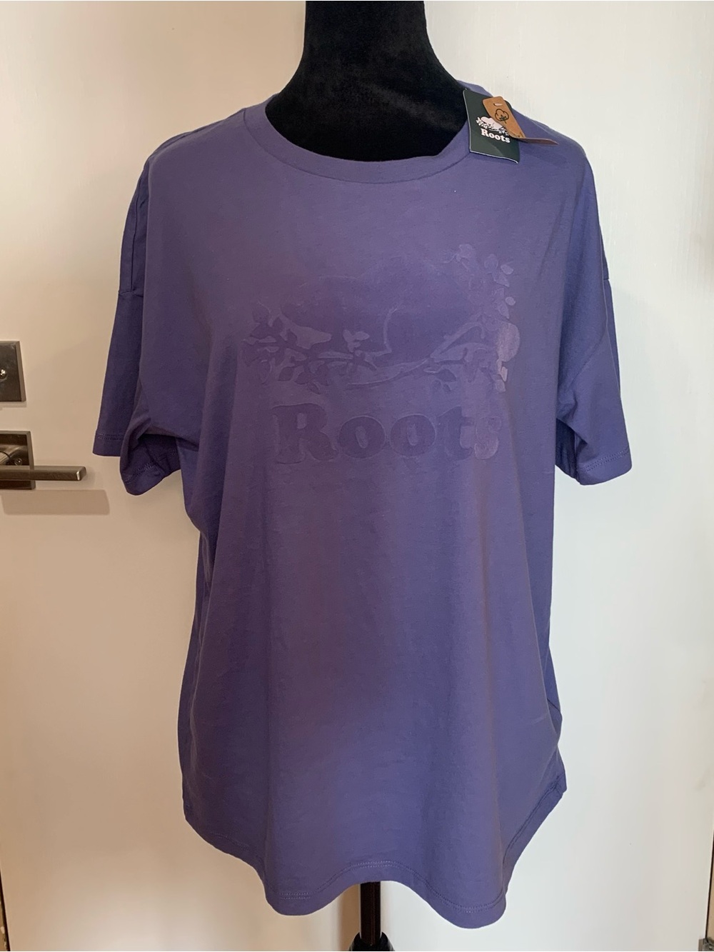 Roots 100% ORGANIC COTTON NWT Medium Blue Graphic Logo Relaxed Tee